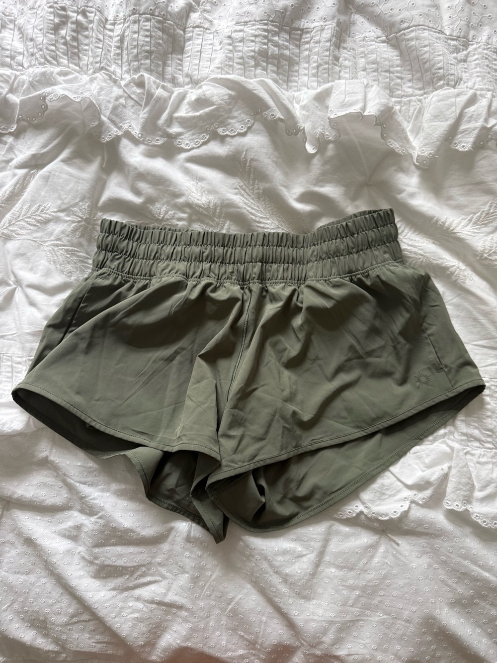 Olive Performance Athletic Shorts with Smocked Waistband